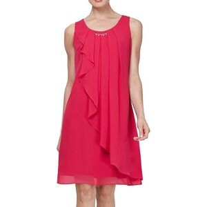 S.L Fashion Sleeveless Chiffon Tiered Ruffle Cocktail Dress Pink Women Size 18